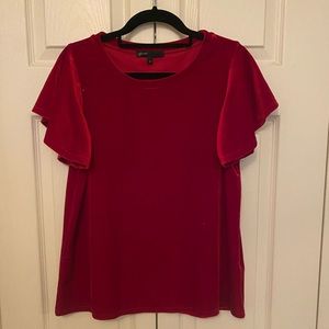 Gibson red velvet flutter sleeve top